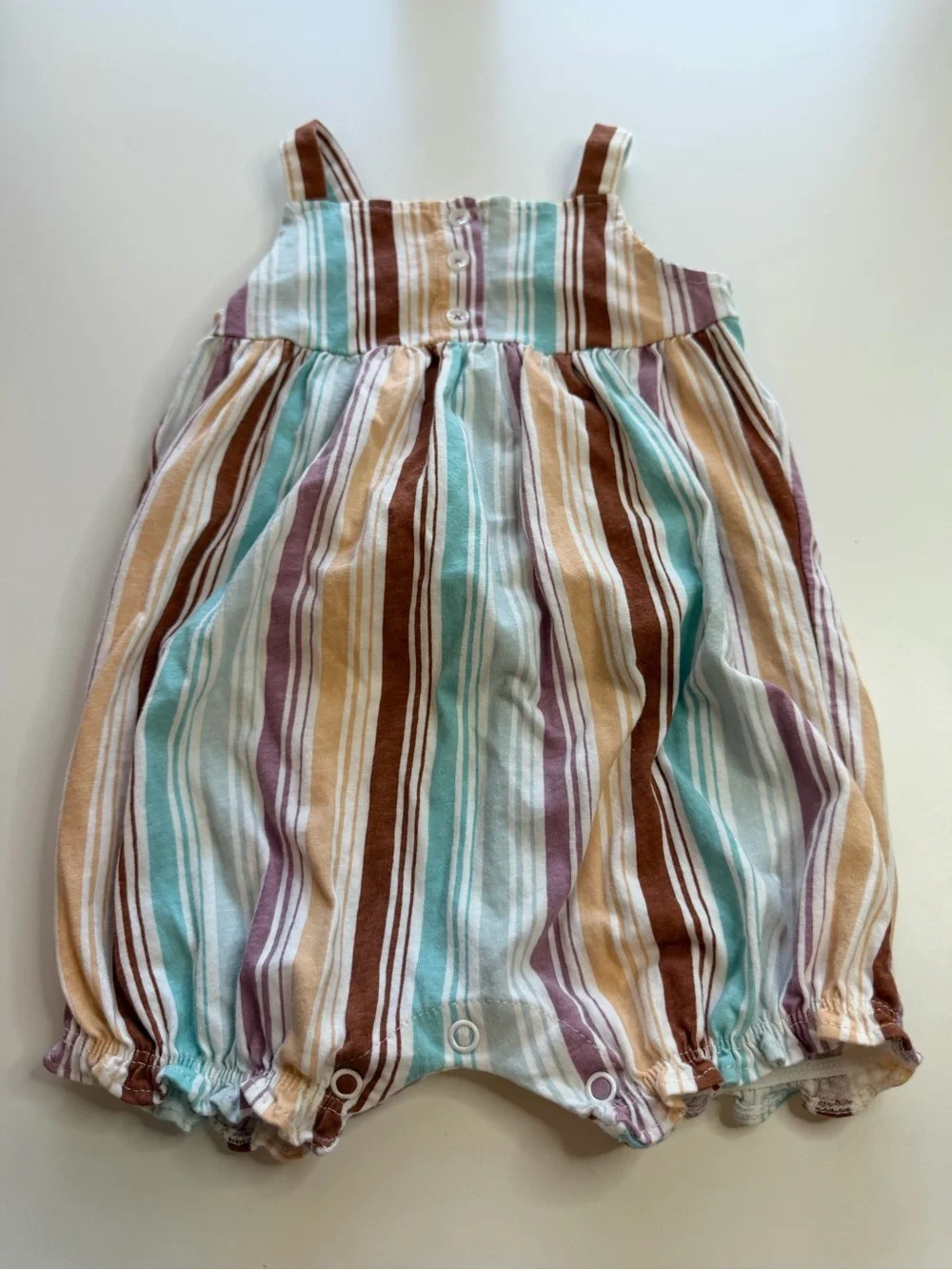 Carter's Striped Multicolor Cotton Romper - Brown, Teal, Purple, Cream